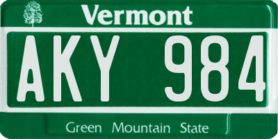 VT license plate AKY984