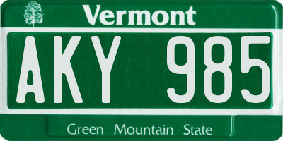 VT license plate AKY985