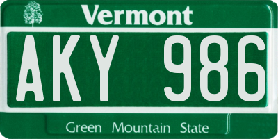VT license plate AKY986