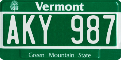 VT license plate AKY987