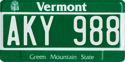 VT license plate AKY988