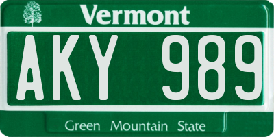 VT license plate AKY989