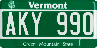 VT license plate AKY990