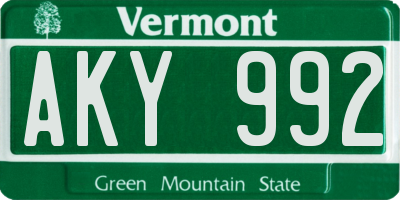 VT license plate AKY992