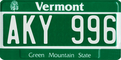 VT license plate AKY996