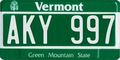 VT license plate AKY997