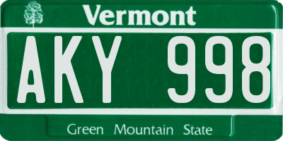 VT license plate AKY998