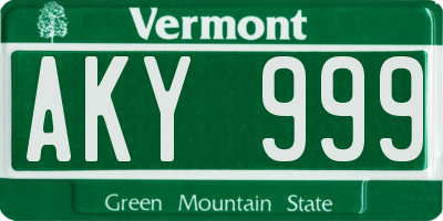 VT license plate AKY999