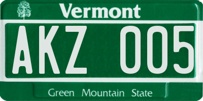 VT license plate AKZ005