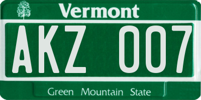 VT license plate AKZ007