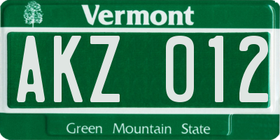 VT license plate AKZ012