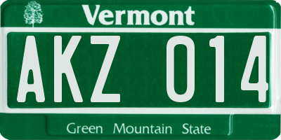 VT license plate AKZ014