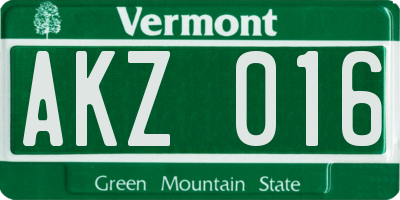 VT license plate AKZ016