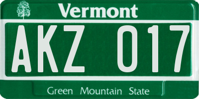 VT license plate AKZ017