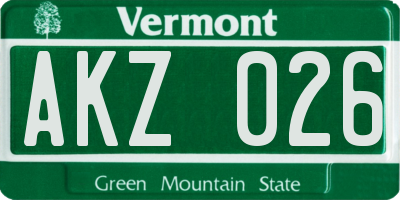 VT license plate AKZ026