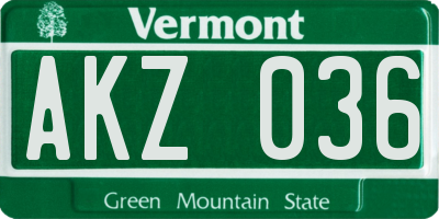 VT license plate AKZ036