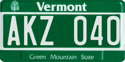 VT license plate AKZ040