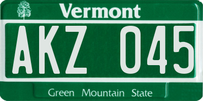 VT license plate AKZ045