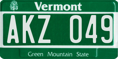 VT license plate AKZ049