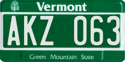 VT license plate AKZ063