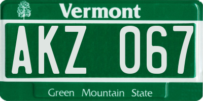 VT license plate AKZ067