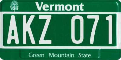 VT license plate AKZ071