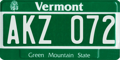 VT license plate AKZ072