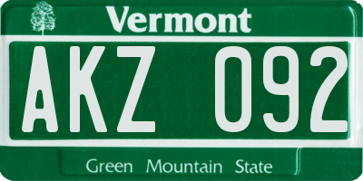 VT license plate AKZ092