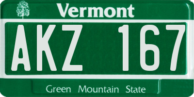 VT license plate AKZ167