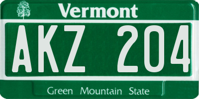 VT license plate AKZ204