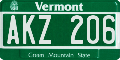 VT license plate AKZ206