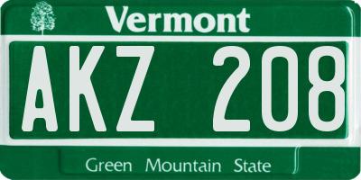 VT license plate AKZ208