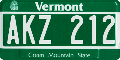 VT license plate AKZ212