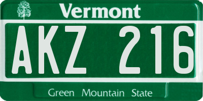 VT license plate AKZ216