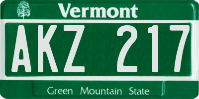 VT license plate AKZ217