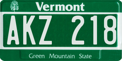 VT license plate AKZ218