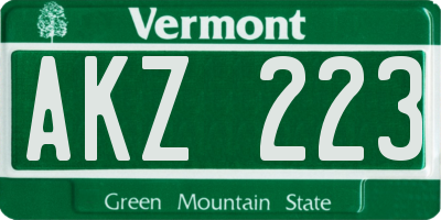 VT license plate AKZ223