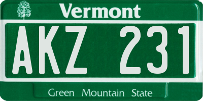 VT license plate AKZ231