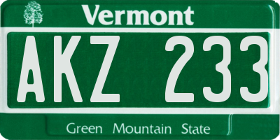 VT license plate AKZ233