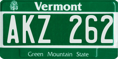 VT license plate AKZ262