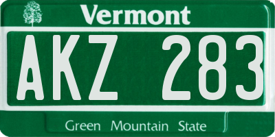 VT license plate AKZ283