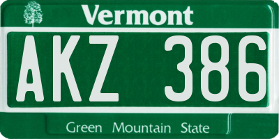 VT license plate AKZ386
