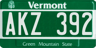 VT license plate AKZ392