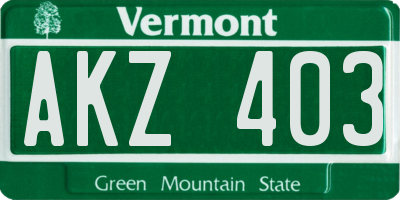 VT license plate AKZ403
