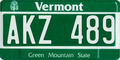 VT license plate AKZ489