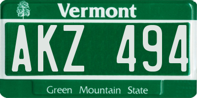 VT license plate AKZ494