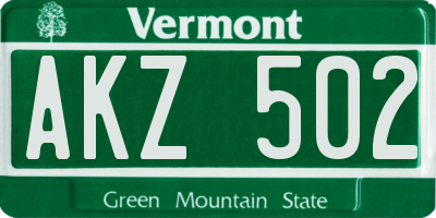 VT license plate AKZ502