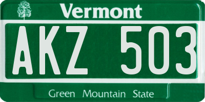 VT license plate AKZ503