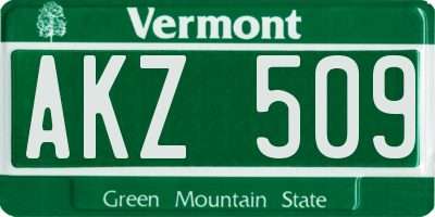 VT license plate AKZ509