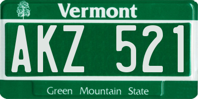 VT license plate AKZ521